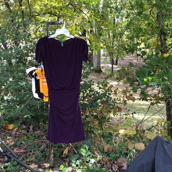 Lauren Ralph Lauren Fitted Fully Lined Ruched Gather Drop Waist Purple Dress 2 - Picture 4 of 16